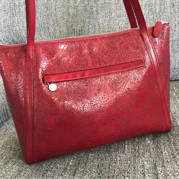 Monsac red leather paisley embossed shoulder bag purse - Picture 2 of 13
